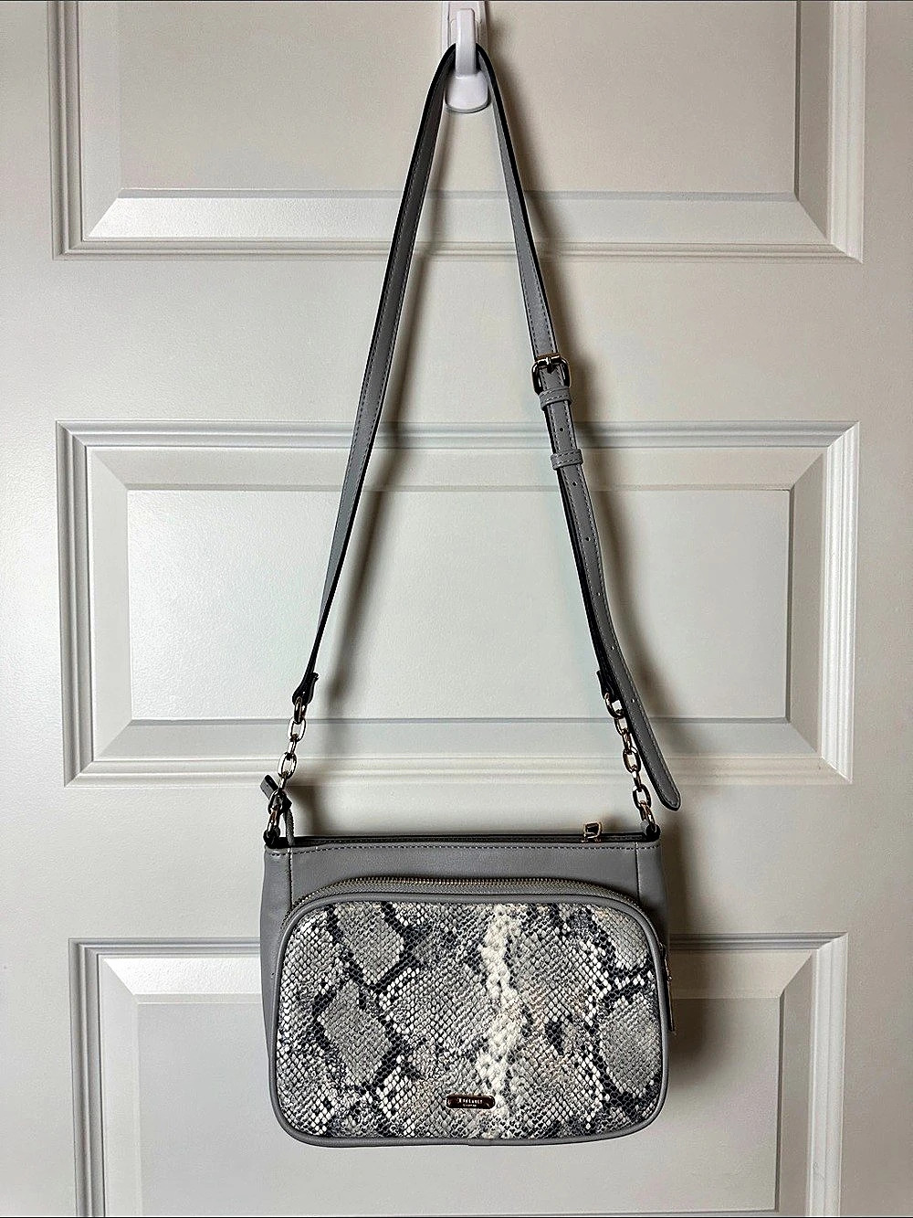 Dune London Gray Silver White Reptile Print Crossbody Shoulder Bag